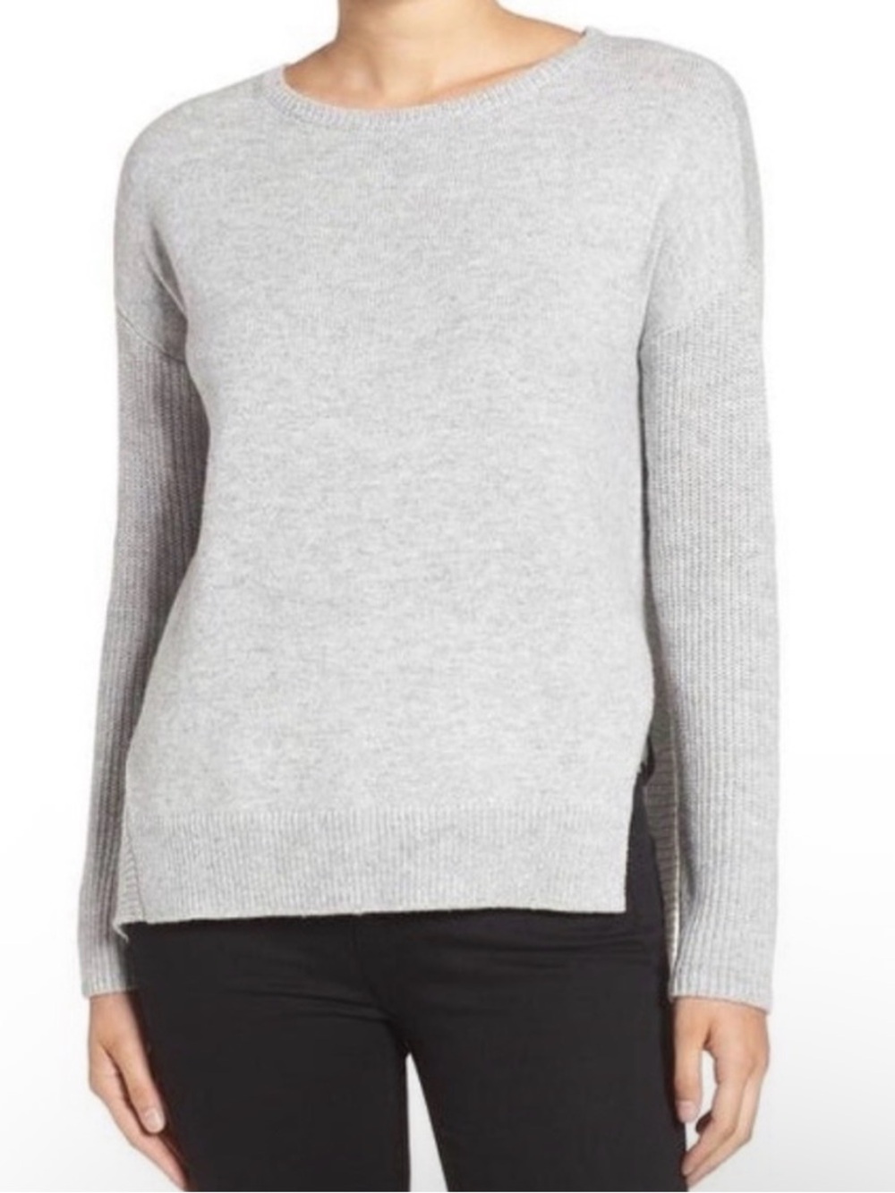 Trouvé Asymmetrical Hi-Low Hem Side Slit Ribbed Heather Gray Knit Sweater Small